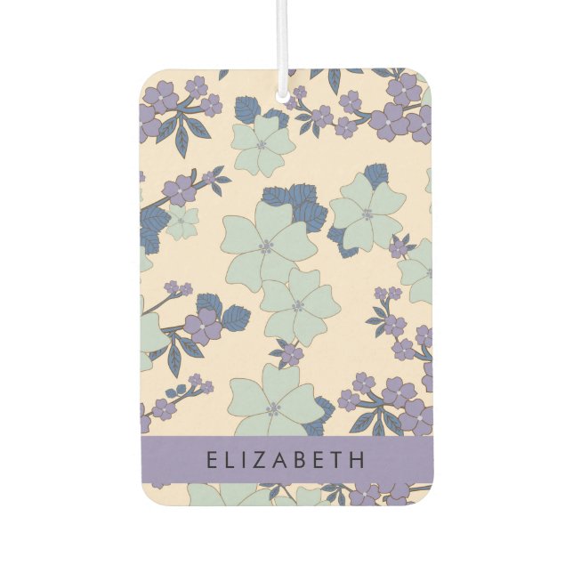 Blue Flowers, Purple Flowers, Floral, Your Name Air Freshener (Front)