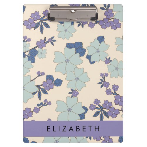 Blue Flowers Purple Flowers Floral Your Name Clipboard