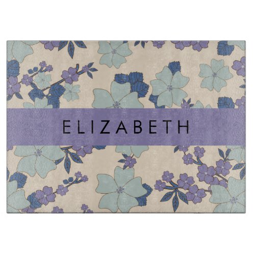 Blue Flowers Purple Flowers Floral Your Name Cutting Board