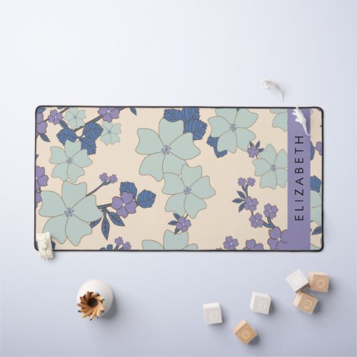 Blue Flowers Purple Flowers Floral Your Name Desk Mat