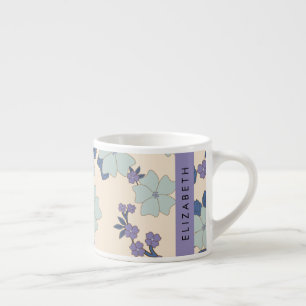 Blue Flowers, Purple Flowers, Floral, Your Name Espresso Cup