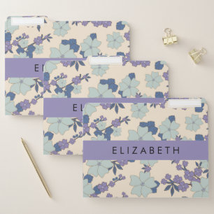 Blue Flowers, Purple Flowers, Floral, Your Name File Folder