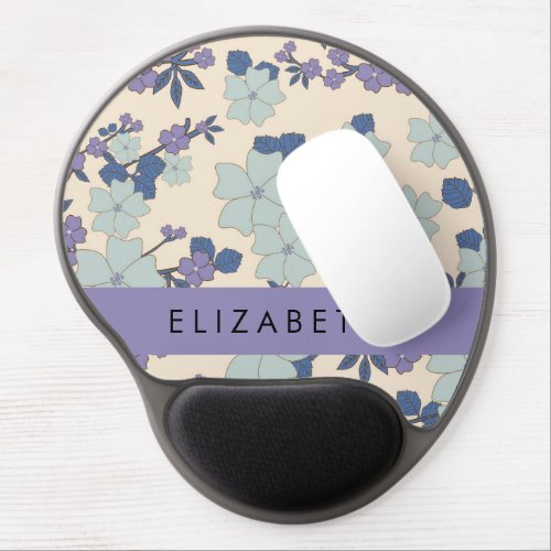 Blue Flowers Purple Flowers Floral Your Name Gel Mouse Pad