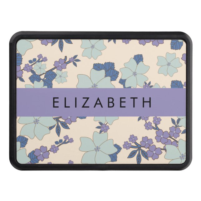 Blue Flowers, Purple Flowers, Floral, Your Name Hitch Cover (Front)