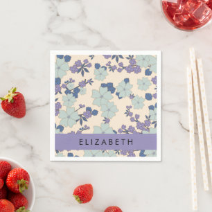 Blue Flowers, Purple Flowers, Floral, Your Name Napkins