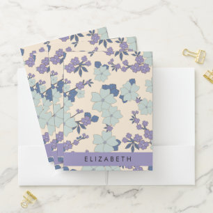 Blue Flowers, Purple Flowers, Floral, Your Name Pocket Folder