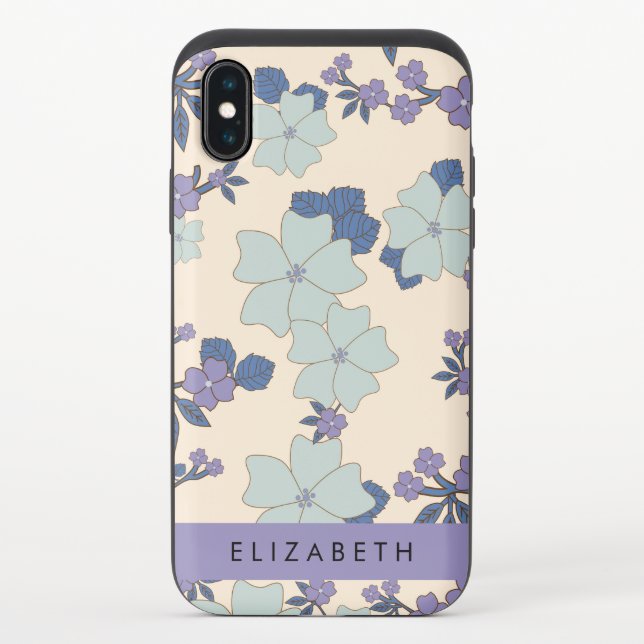 Blue Flowers, Purple Flowers, Floral, Your Name Uncommon iPhone Case (Back)