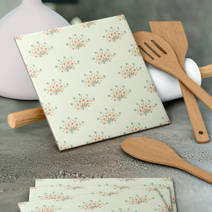 Blue Flowers, Red Flowers, Pattern Of Flowers Ceramic Tile