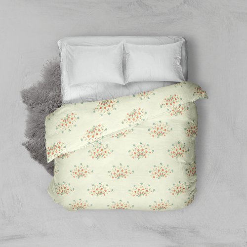 Blue Flowers Red Flowers Pattern Of Flowers Duvet Cover