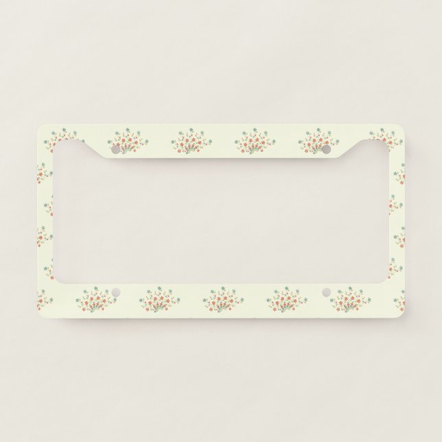 Blue Flowers, Red Flowers, Pattern Of Flowers License Plate Frame (Front)