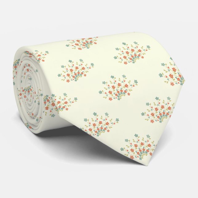 Blue Flowers, Red Flowers, Pattern Of Flowers Neck Tie (Rolled)