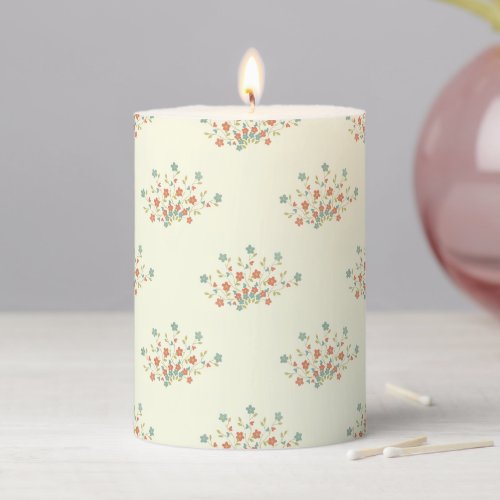Blue Flowers Red Flowers Pattern Of Flowers Pillar Candle