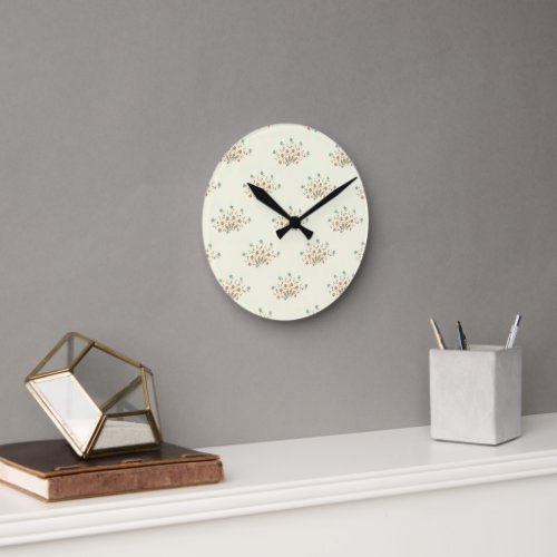 Blue Flowers Red Flowers Pattern Of Flowers Round Clock