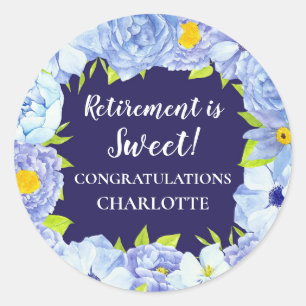 Blue Flowers Retirement Party Favor Tag