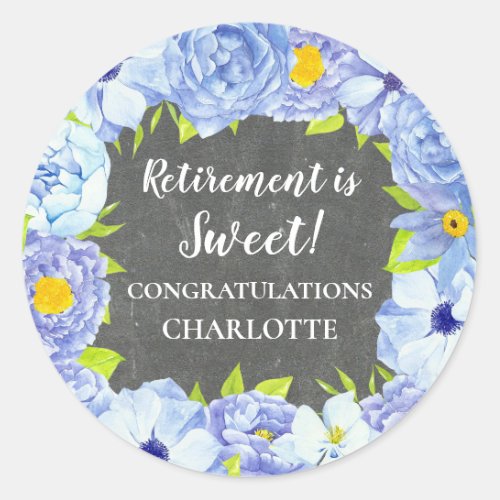 Blue Flowers Retirement Party Favor Tag