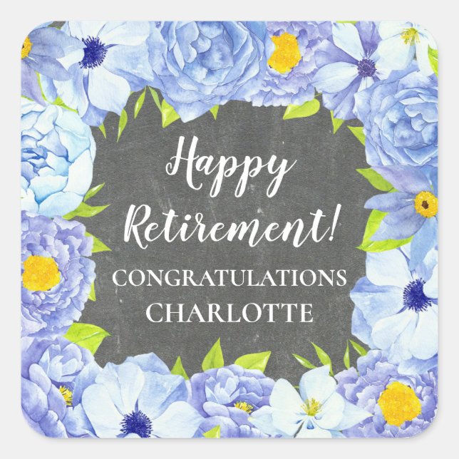 Blue Flowers Retirement Party Favor Tag (Front)
