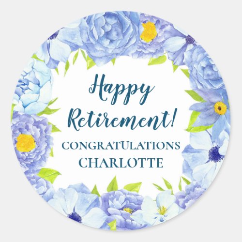 Blue Flowers Retirement Party Favor Tag