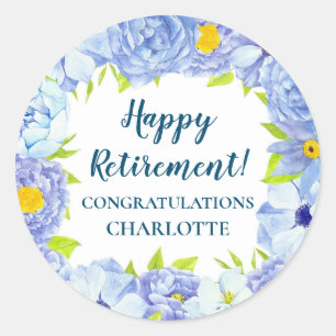 Blue Flowers Retirement Party Favor Tag