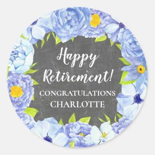 Blue Flowers Retirement Party Favor Tag