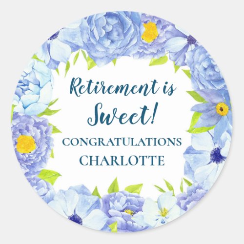 Blue Flowers Retirement Party Favor Tag