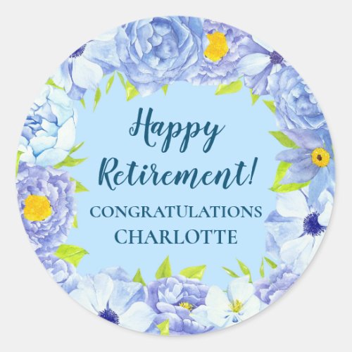 Blue Flowers Retirement Party Favor Tag