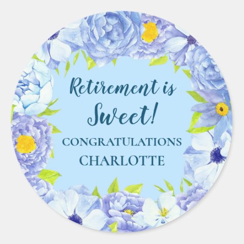 Blue Flowers Retirement Party Favor Tag