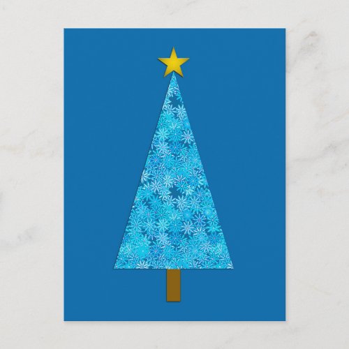 Blue Flowers Retro Modern Christmas Tree Holiday Postcard