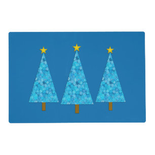 Blue Flowers Retro Modern Christmas Tree Placemat