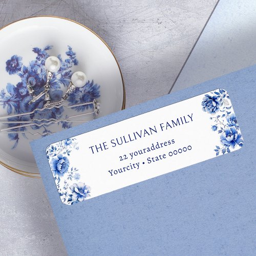 Blue flowers return address label