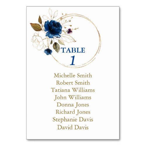Blue Flowers Rose Gold Baptism Seating Chart  Table Number