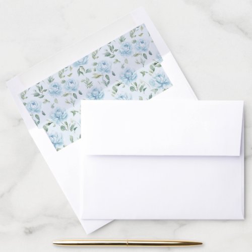 Blue Flowers, Roses, Peonies, Watercolor Flowers Envelope Liner