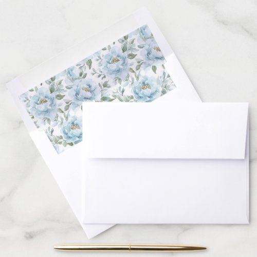 Blue Flowers, Roses, Peonies, Watercolor Flowers Envelope Liner