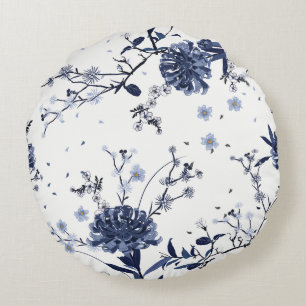Blue flowers round pillow