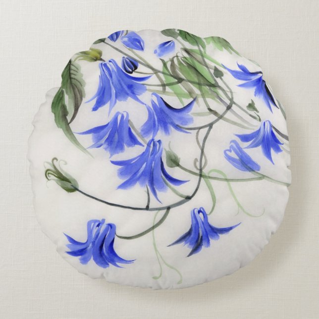 Blue Flowers Round Pillow (Front)
