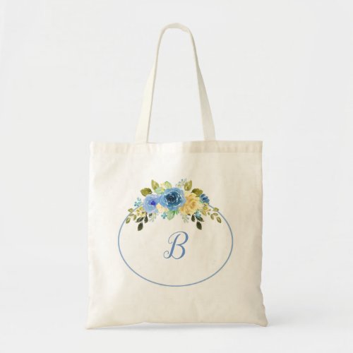 Blue flowers rustic personalized gift tote bag