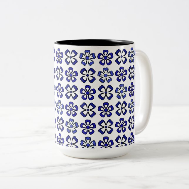 Blue Flowers Serenity Two-Tone Coffee Mug (Front Right)