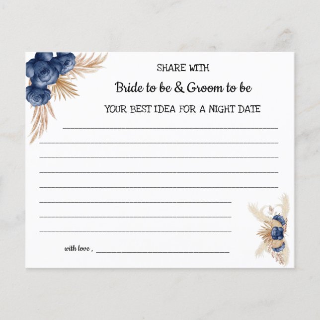 Blue Flowers Share a Date Night Bridal Shower Card Flyer (Front)