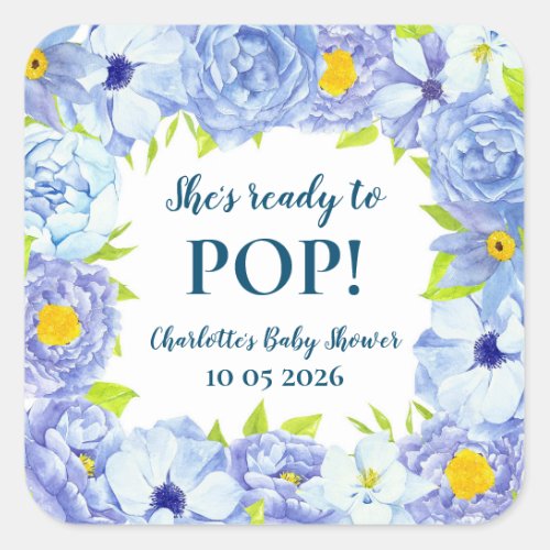 Blue Flowers Shes Ready to Pop Baby Shower Tag