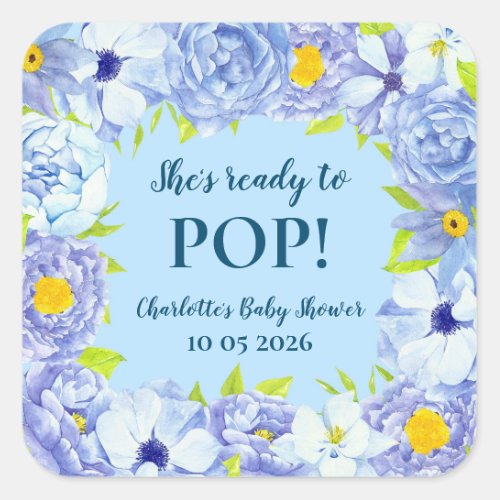 Blue Flowers Shes Ready to Pop Baby Shower Tag