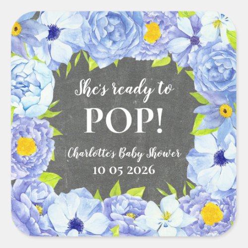 Blue Flowers Shes Ready to Pop Baby Shower Tag