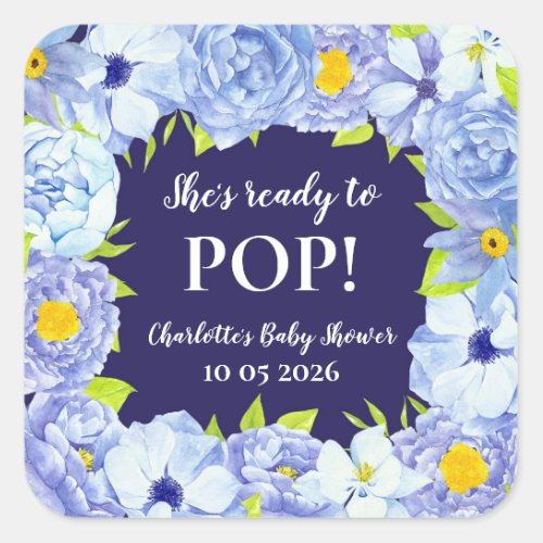 Blue Flowers Shes Ready to Pop Baby Shower Tag