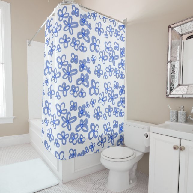 Blue flowers shower curtain (In Situ)