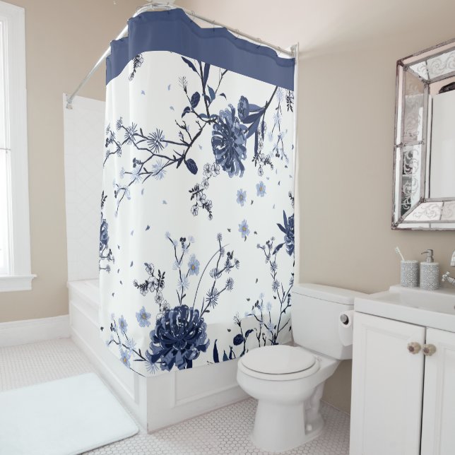 Blue flowers shower curtain (In Situ)