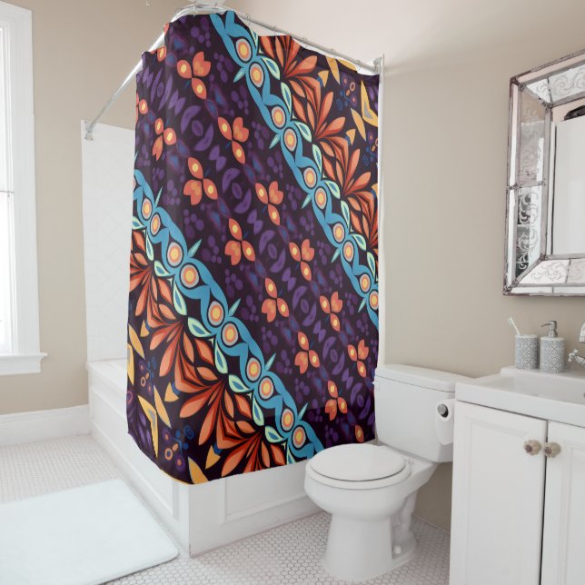 Blue Flowers Shower Curtain (In Situ)