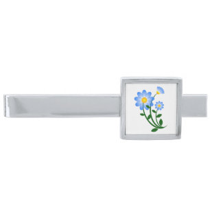 BLUE FLOWERS SILVER FINISH TIE BAR