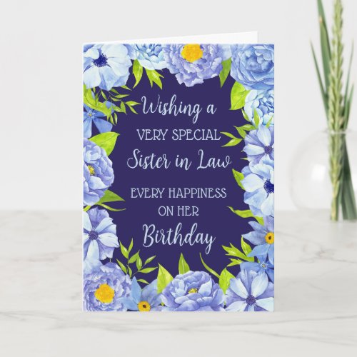 Blue Flowers Sister in Law Birthday Card
