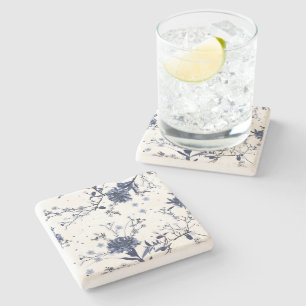 Blue flowers stone coaster