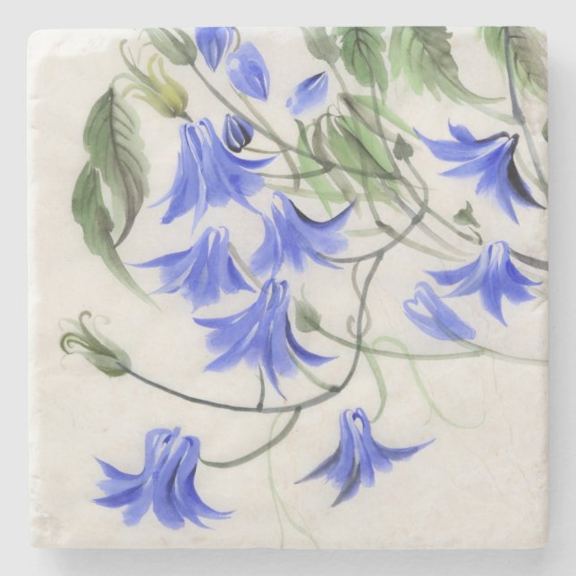 Blue Flowers Stone Coaster (Front)