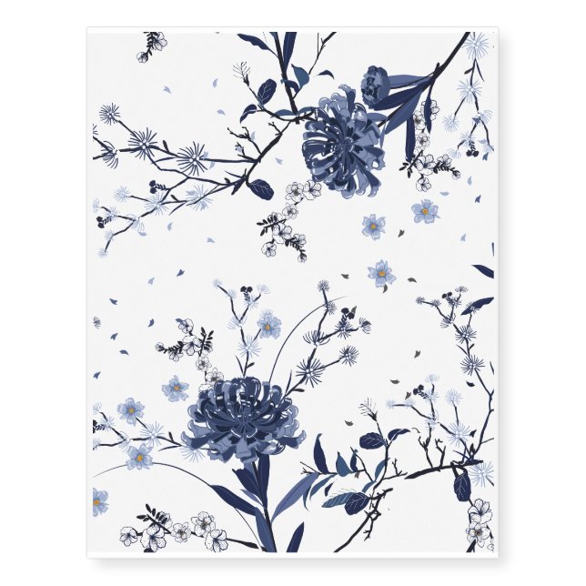 Blue flowers temporary tattoos (Front)