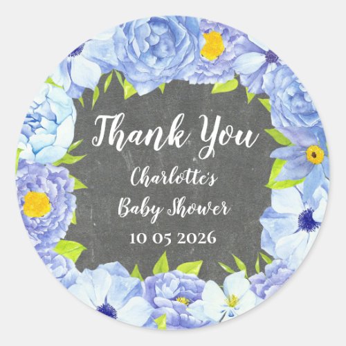 Blue Flowers Thank You Baby Shower Favor Tag